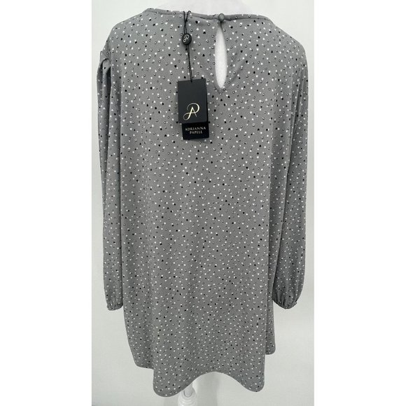 Adrianna Papell Top Size 2X Gray Hearts Stretchy 3/4 Pleated Sleeve Round Neck - Picture 2 of 14